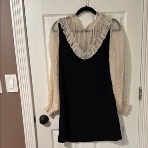 Black Dress with Cream Sheer Sleeves